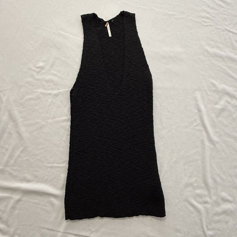 Free People Knit Tank Top Women's XS Black Longline V-Neck